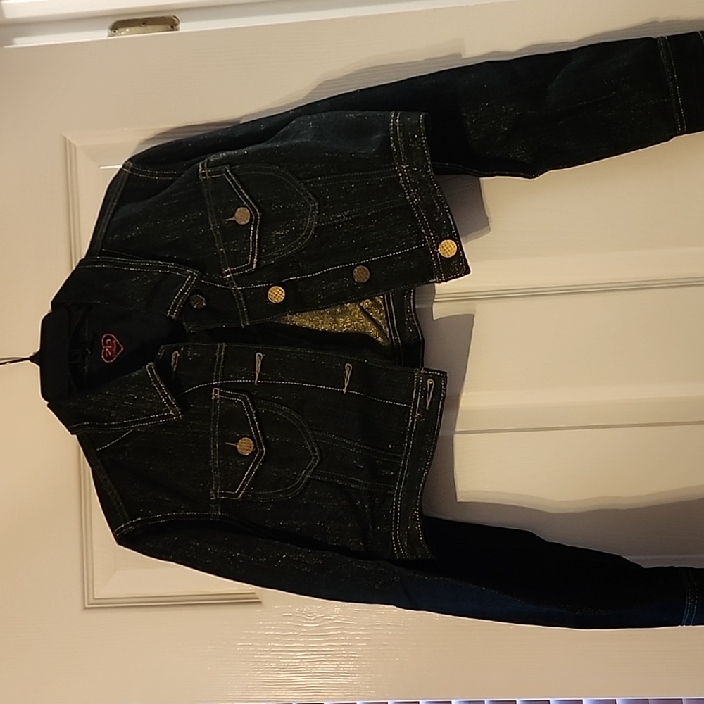 2b bebe Cropped Denim Shimmer Jacket